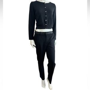 The Kooples Wool Blend Leather Trim Black Trousers